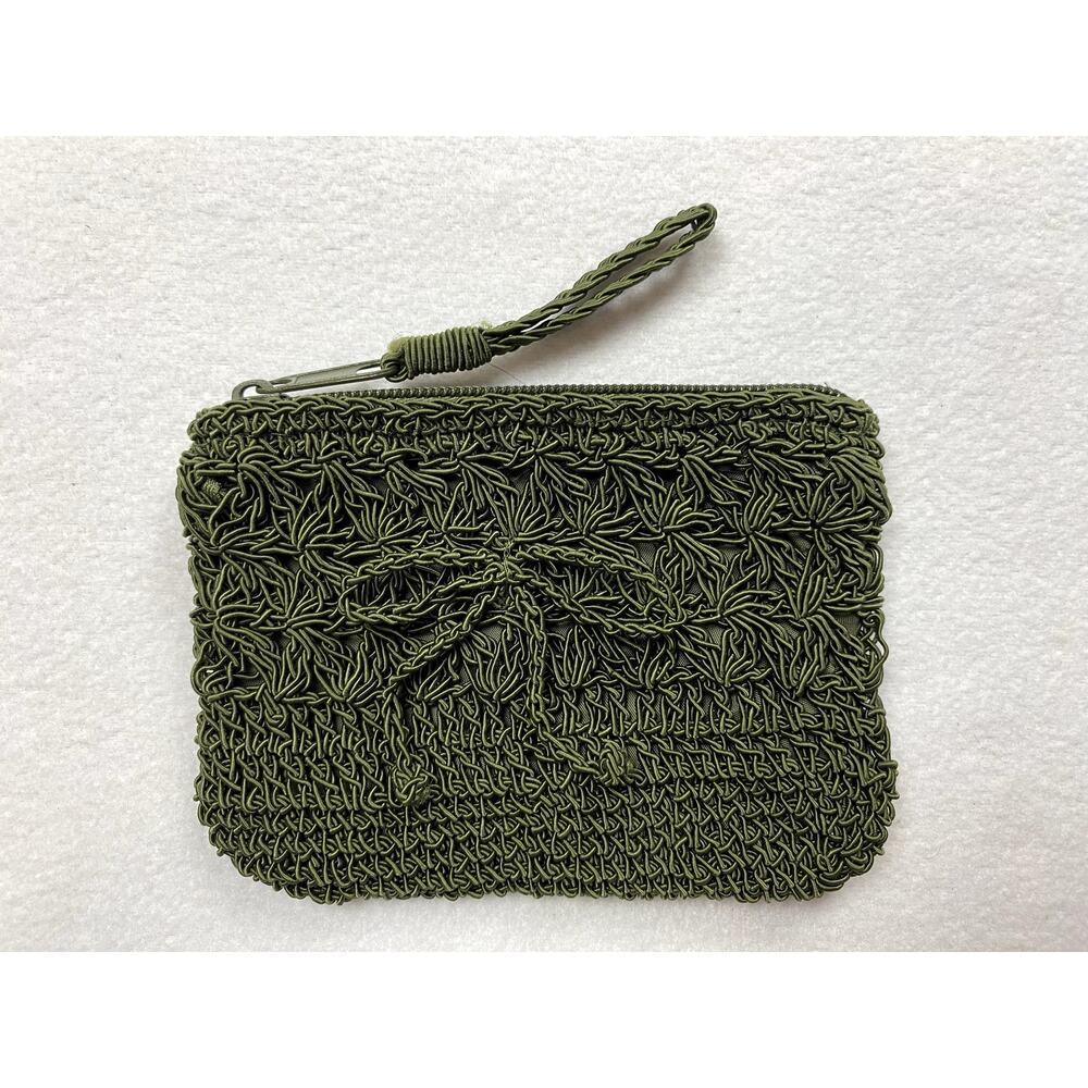 Handmade Style Olive Green Corded Crochet Wristlet Pouch Purse Small Wallet